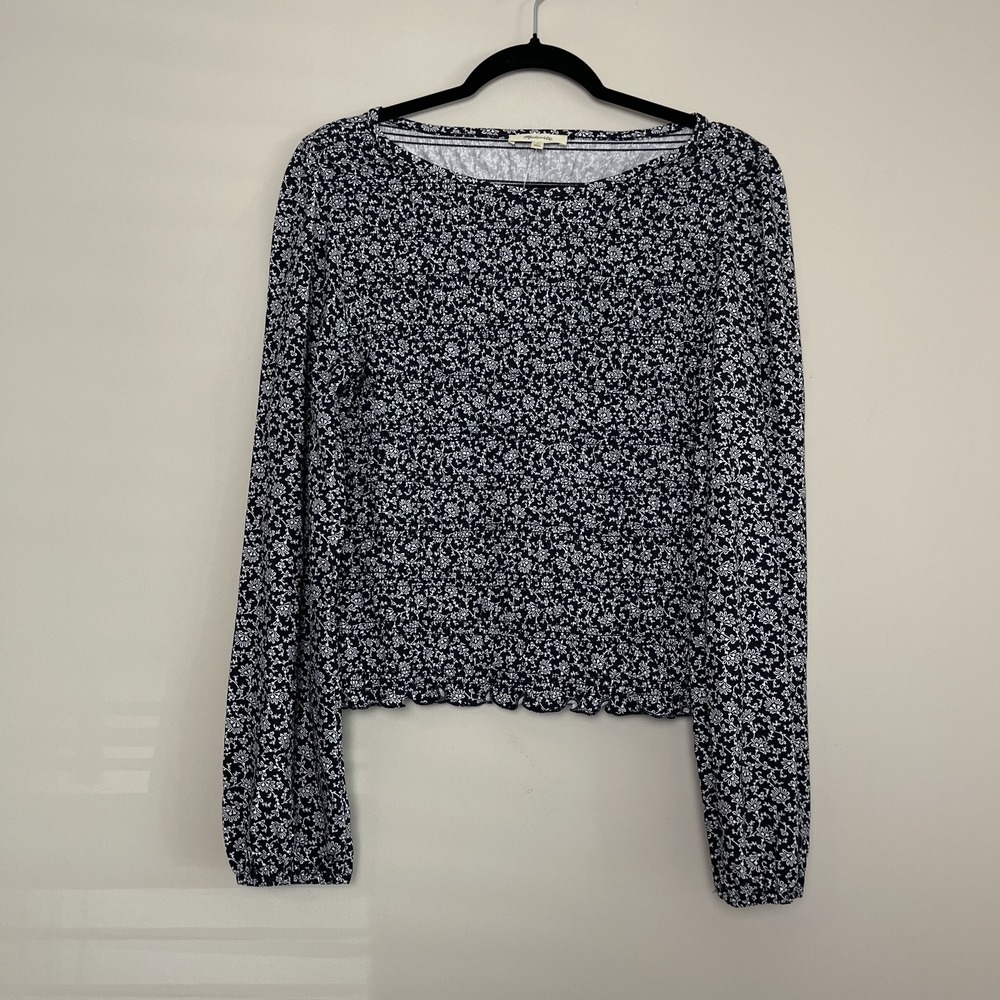 Madewell Smocked Boatneck Top Ditsy Floral Boho Cotton Blend Women's Sz L